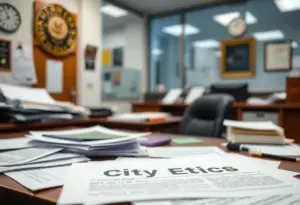 Desk at a municipal office with paperwork for investigation