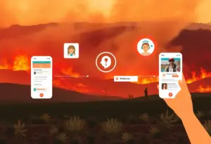 Illustration of emergency response technology during a wildfire