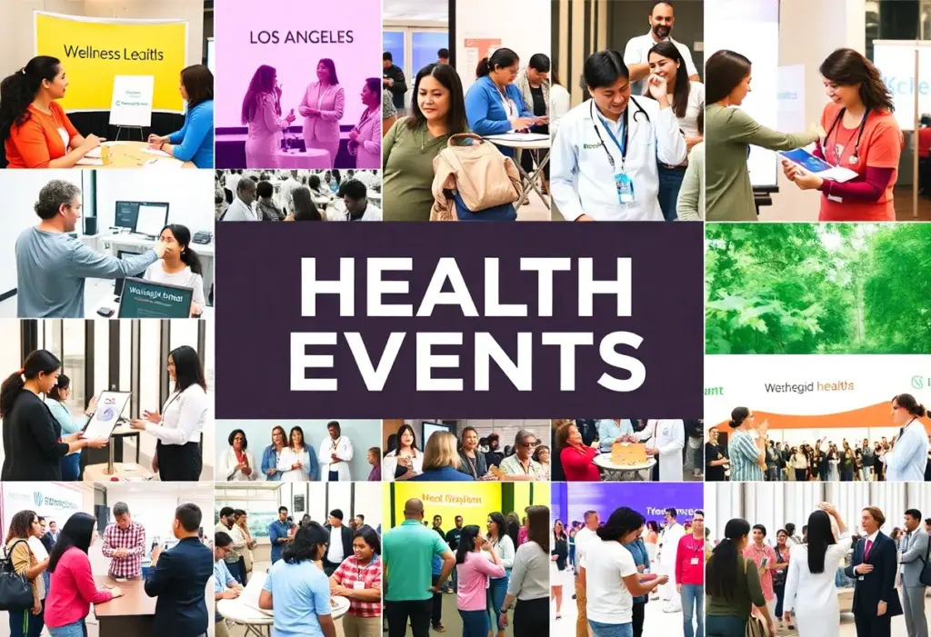A vibrant representation of upcoming health events in Los Angeles, highlighting various community wellness activities.