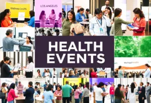 A vibrant representation of upcoming health events in Los Angeles, highlighting various community wellness activities.