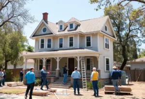 Community members aiding in the reconstruction of a historic home in Altadena.