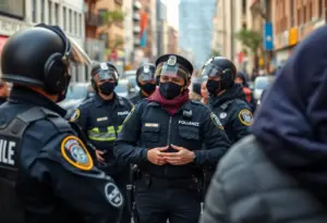 Law enforcement officers participating in a sting operation against human trafficking.