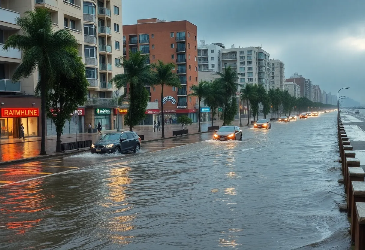 Flooded streets in Huntington Beach due to heavy rainfall