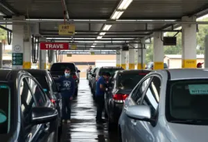 Car wash workers in a Southern California car wash amidst concerns over immigration raids