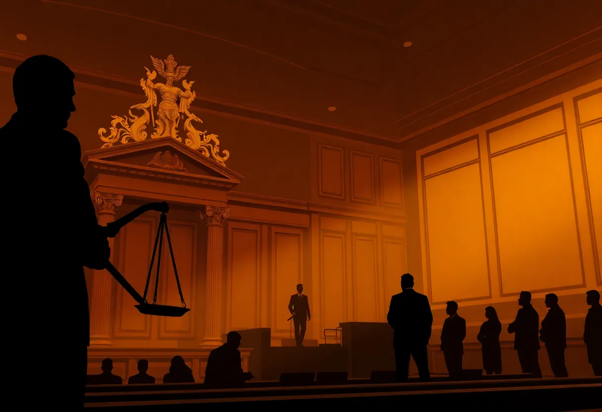 Symbolic representation of justice in sexual abuse claims in Los Angeles.