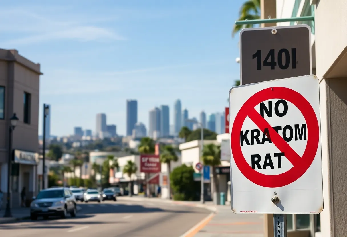 Public health notice prohibiting kratom sales in Los Angeles storefronts.