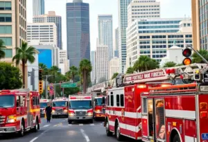 Firefighters responding to an emergency in Los Angeles