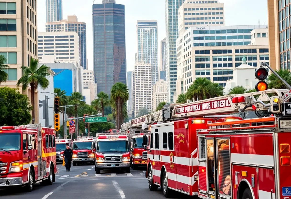 Firefighters responding to an emergency in Los Angeles