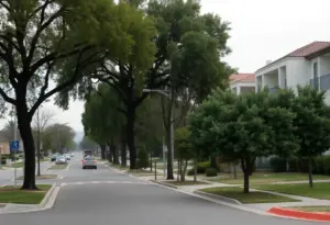 Urban landscape of Lakewood, California, highlighting community resilience after a shooting incident.