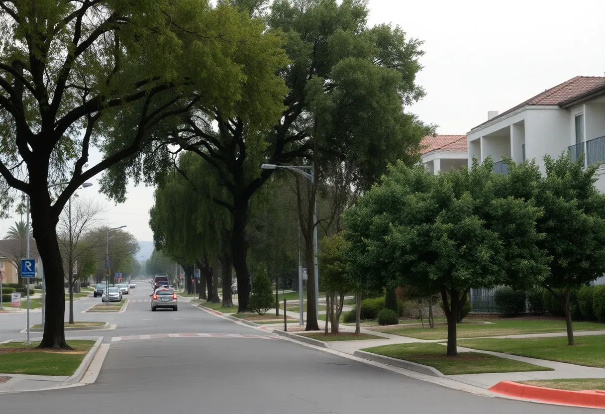 Urban landscape of Lakewood, California, highlighting community resilience after a shooting incident.