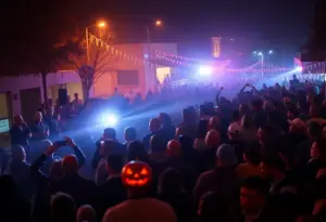 LAPD officers managing crowd during Halloween party in Woodland Hills.