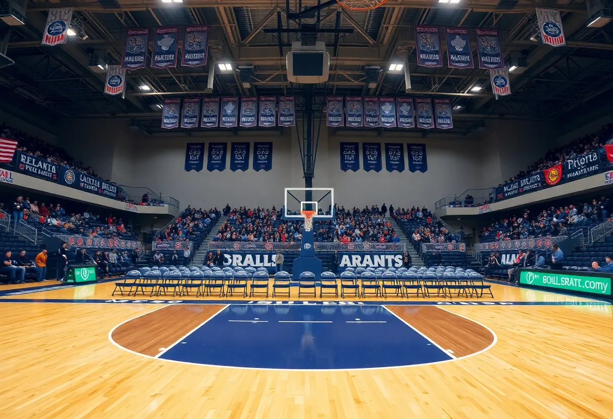Empty basketball court representing LeBron James' absence