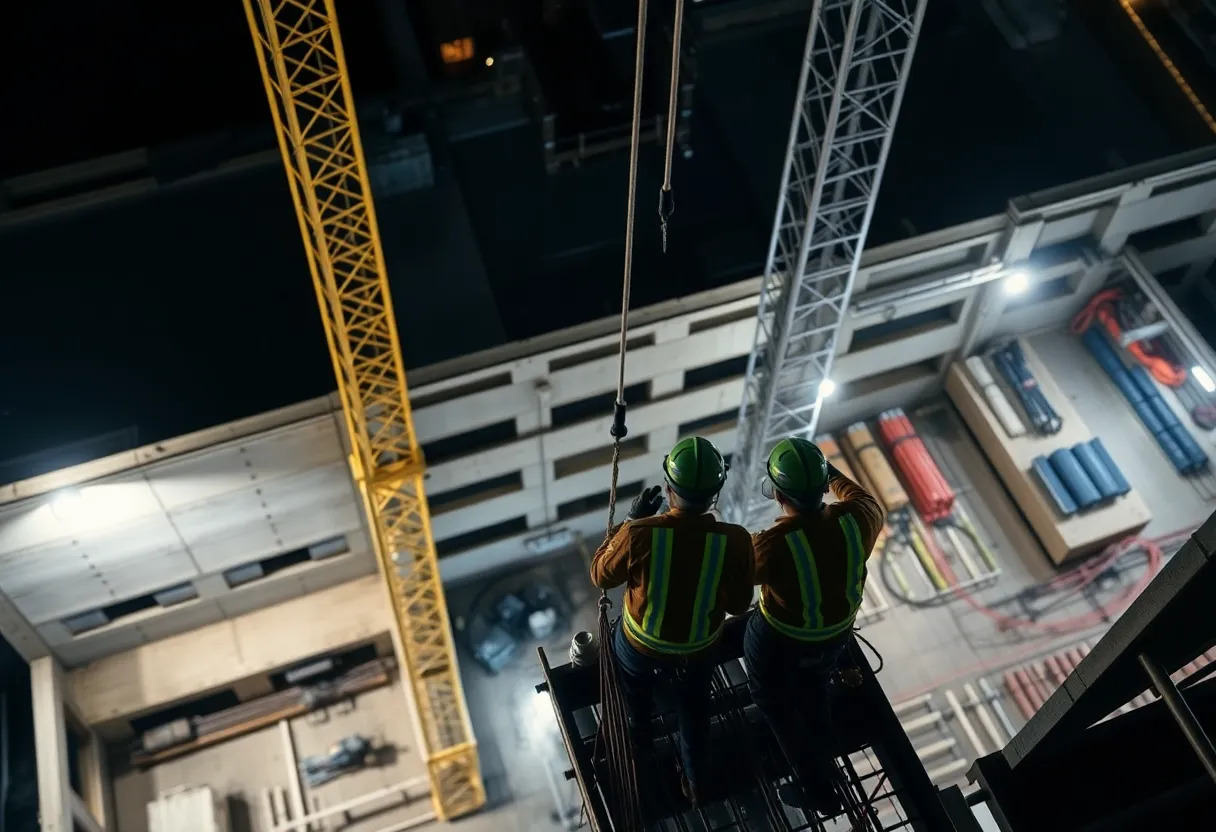 Emergency responders rescue a man from a construction shaft in Lincoln Heights.