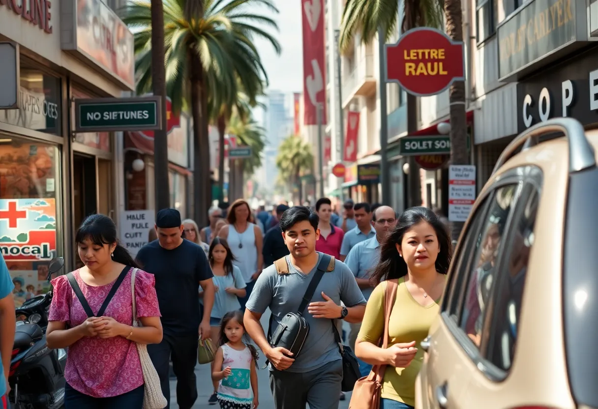 A vibrant scene depicting families and small businesses in Los Angeles.