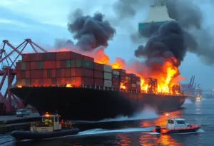 Fire aboard the container ship One Henry Hudson at Port of Los Angeles