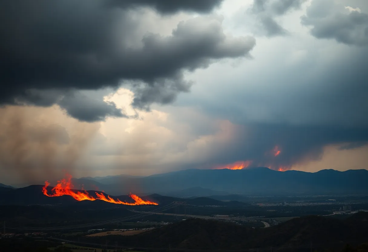 A wildfire burning in Los Angeles County