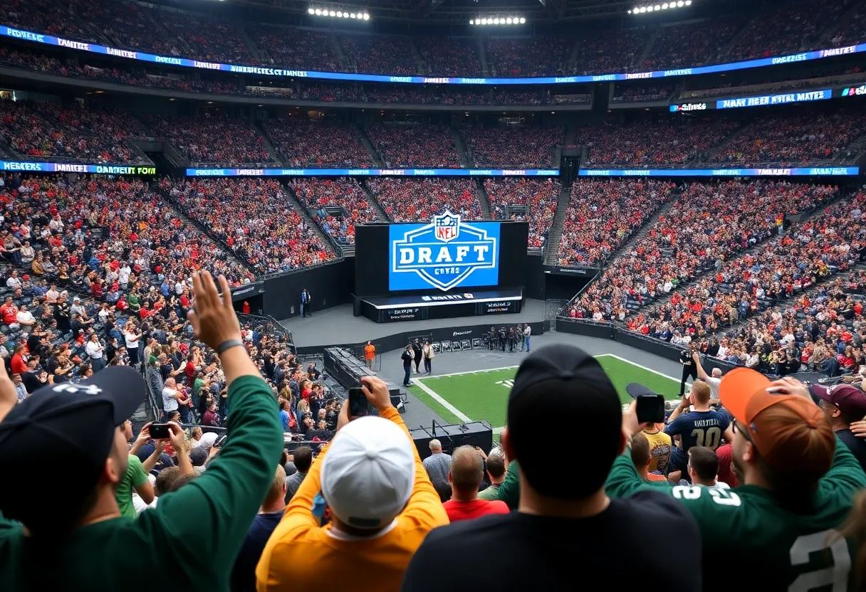 Fans at the Los Angeles Rams NFL Draft event
