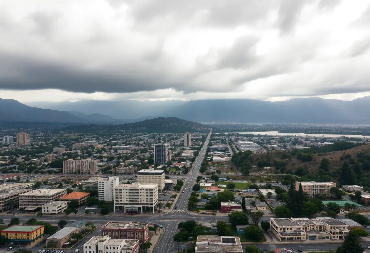 Heavy rainfall in Los Angeles causing flooding and mudslides.