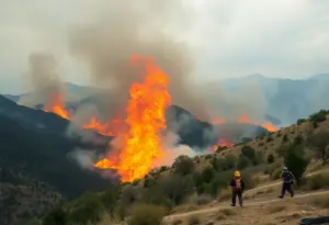 Firefighters battling a wildfire in Los Angeles County