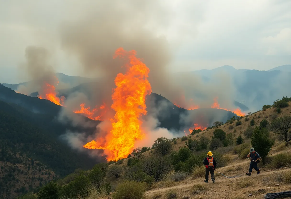 Firefighters battling a wildfire in Los Angeles County
