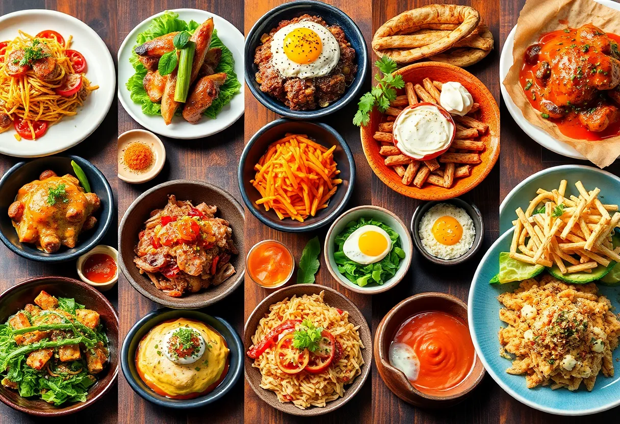 A variety of dishes from new restaurants in Los Angeles showcasing diverse flavors.