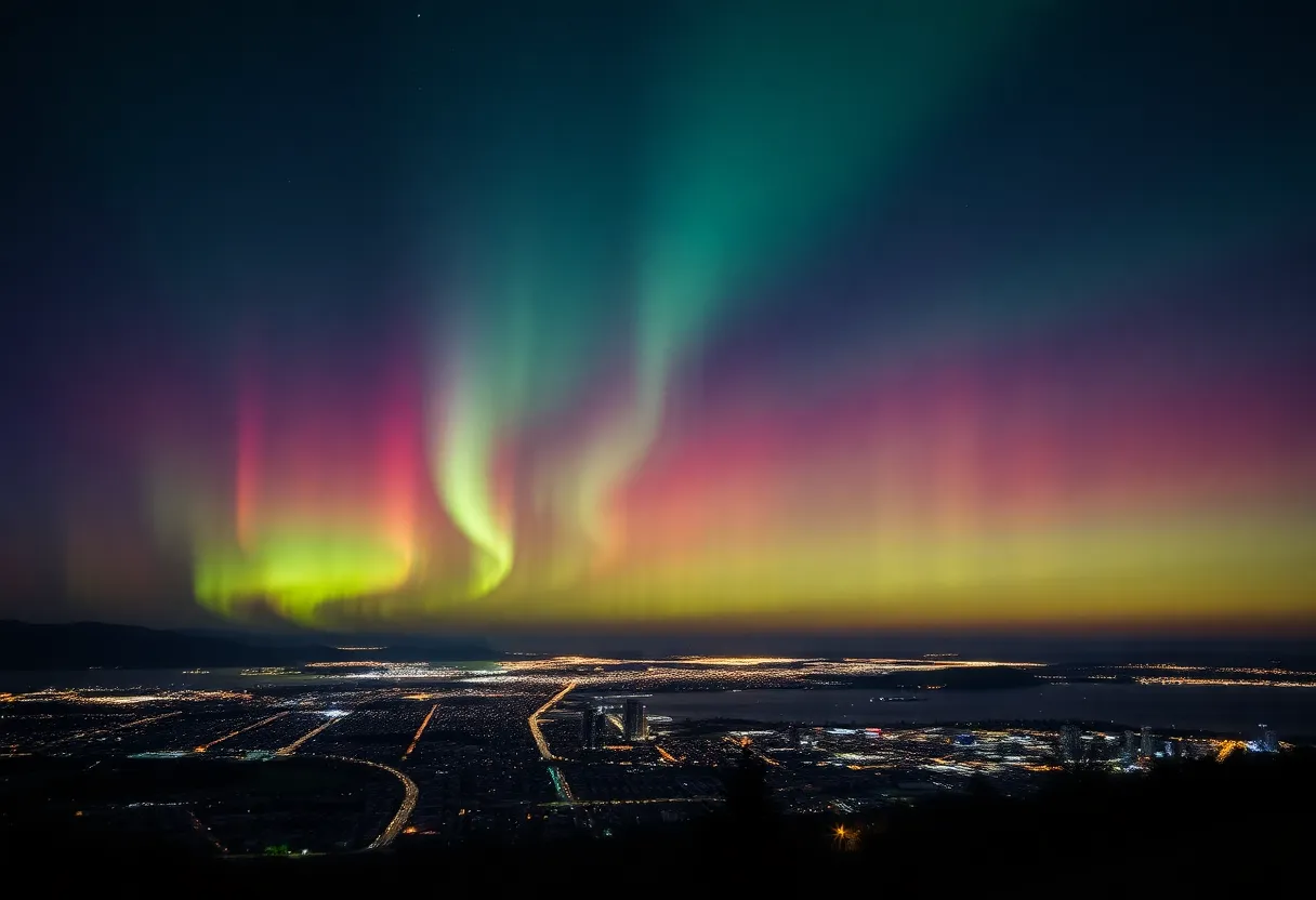 Northern lights illuminating the Bay Area night sky