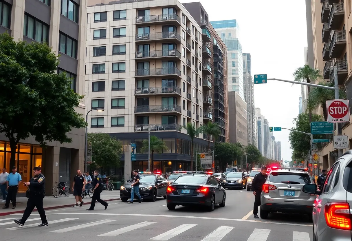 Police officers responding to reports of gunfire in downtown Los Angeles