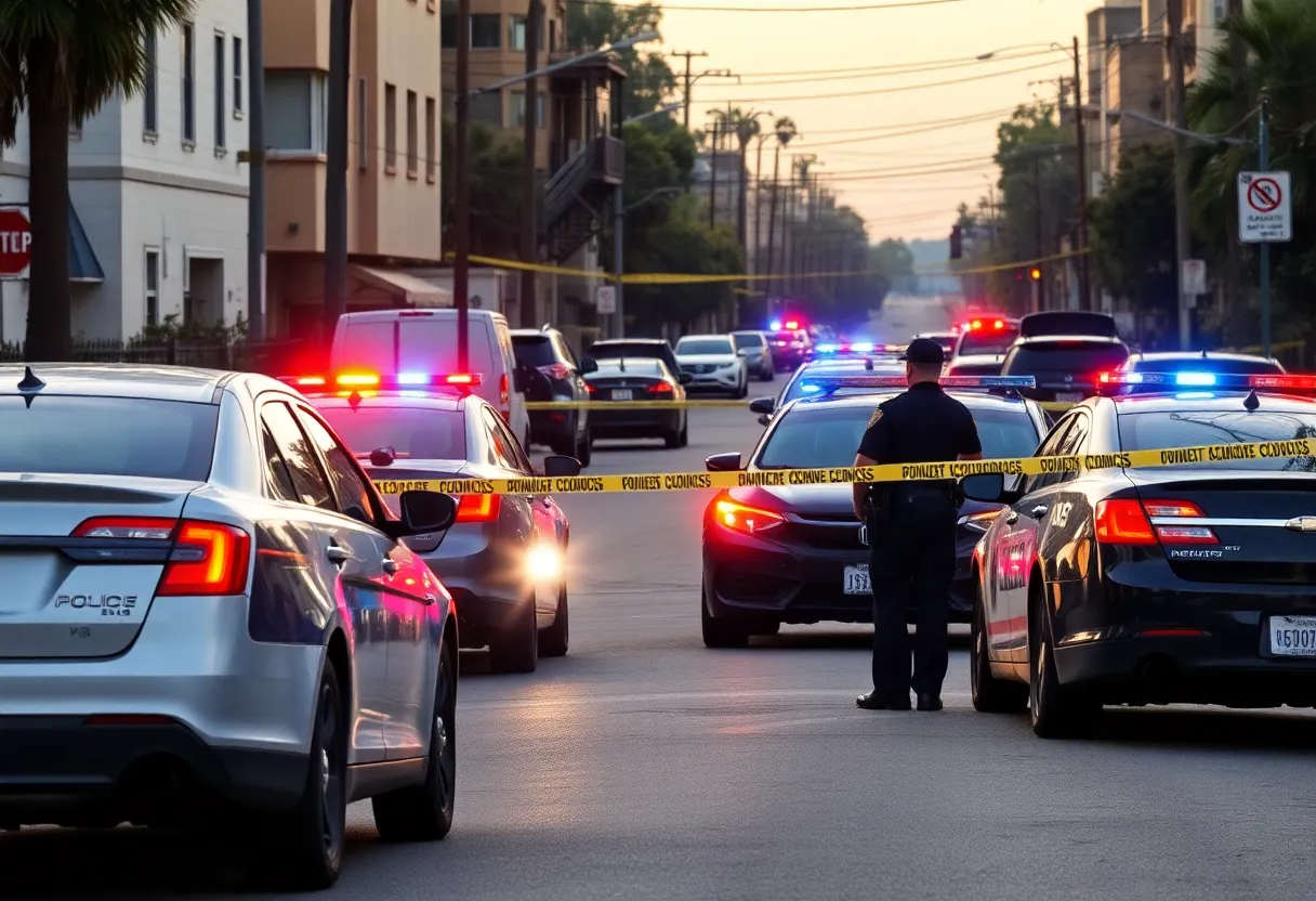 Police cars and crime scene tape in South Los Angeles