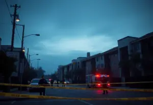 Police investigation scene at an apartment complex in Pomona