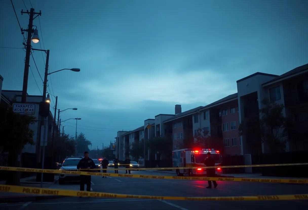Police investigation scene at an apartment complex in Pomona