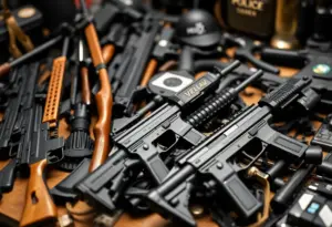 Weapons and police gear highlighting the importance of community vigilance.