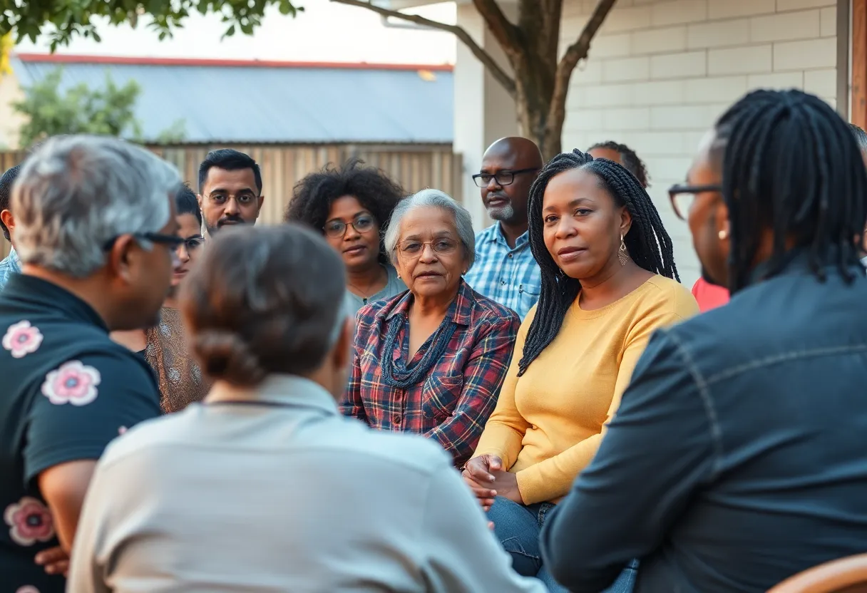 Community members discussing legal safety in Santa Ana