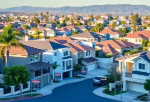 Colorful homes for sale in a Southern California neighborhood