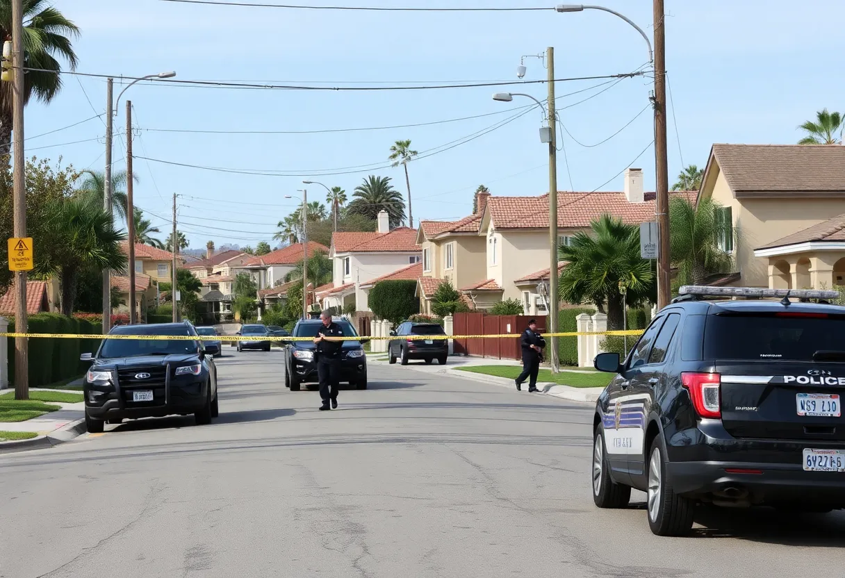 Police activity on a residential street in Studio City after a shooting incident.
