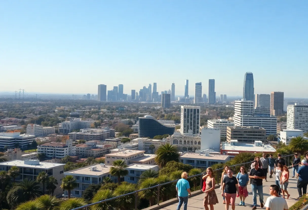 A sunny day in Los Angeles showcasing outdoor activities during a warm heat wave.