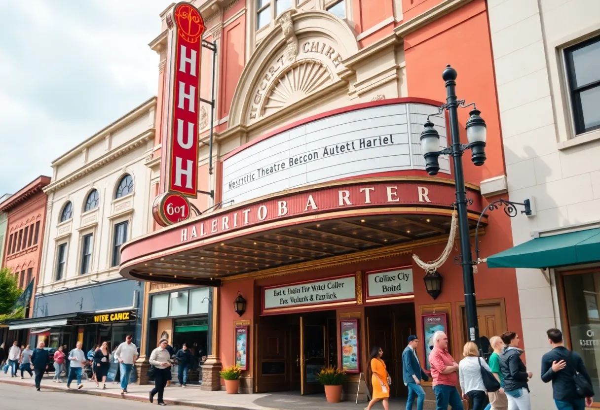 Restoration of Westwood Village Theater exterior showcasing its historic architecture.