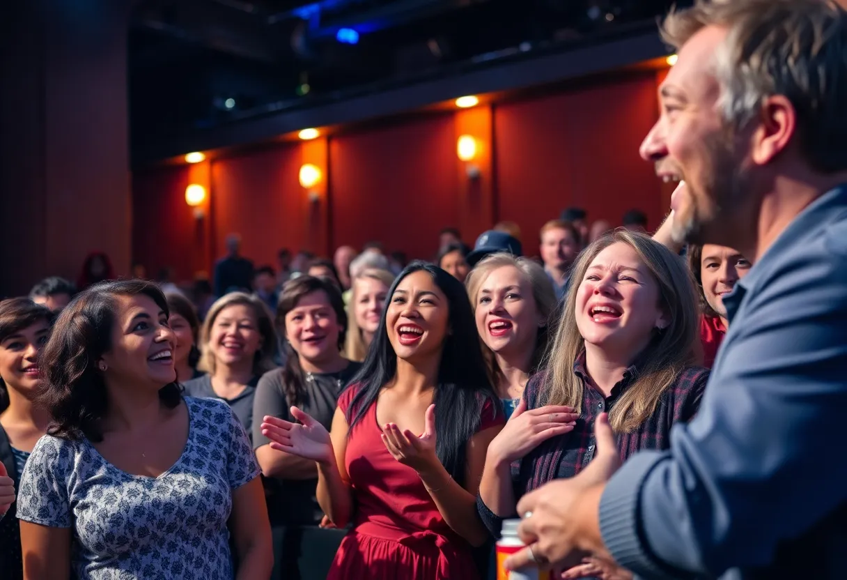 Actors interacting with the audience in a Los Angeles theater production.