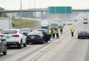 Scene of a multi-vehicle crash on the 5 Freeway with emergency services