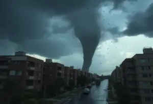Tornado touching down in Boyle Heights with damage around