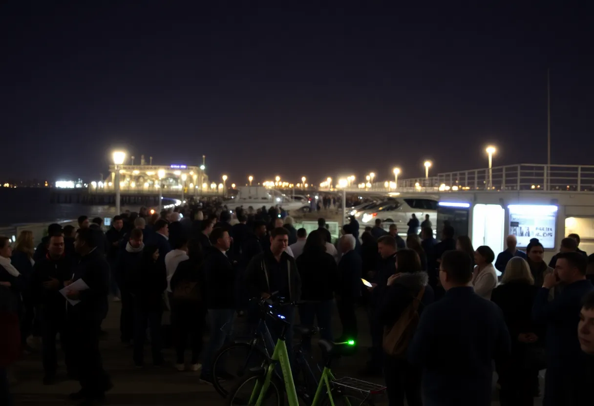 Community members discussing safety measures near Hermosa Beach Pier