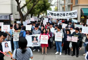 Individuals in Koreatown rallying together, searching for a missing person with supportive signs.