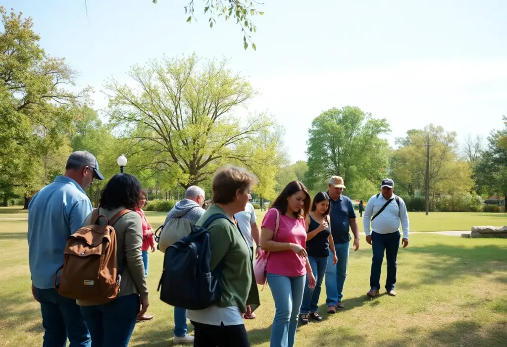 Community members searching in a Los Angeles park for a missing person.