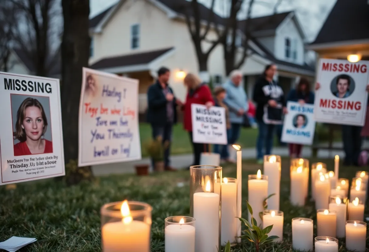 Community members gather with candles for a missing person.
