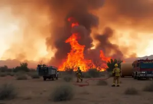 Firefighters combat the Crestmore Fire in Riverside County