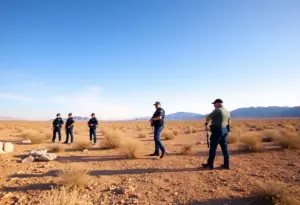 Law enforcement in Mojave Desert amid a backdrop of Southern California landscape