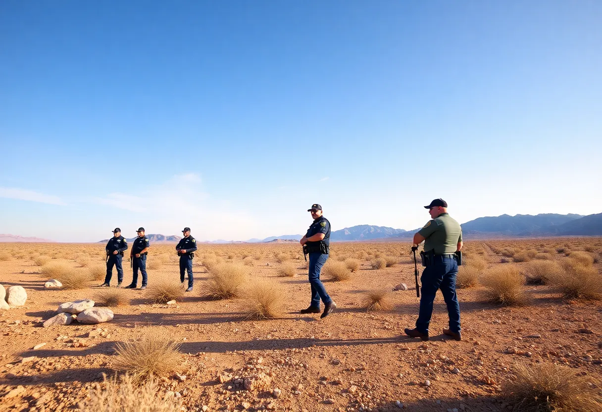 Law enforcement in Mojave Desert amid a backdrop of Southern California landscape