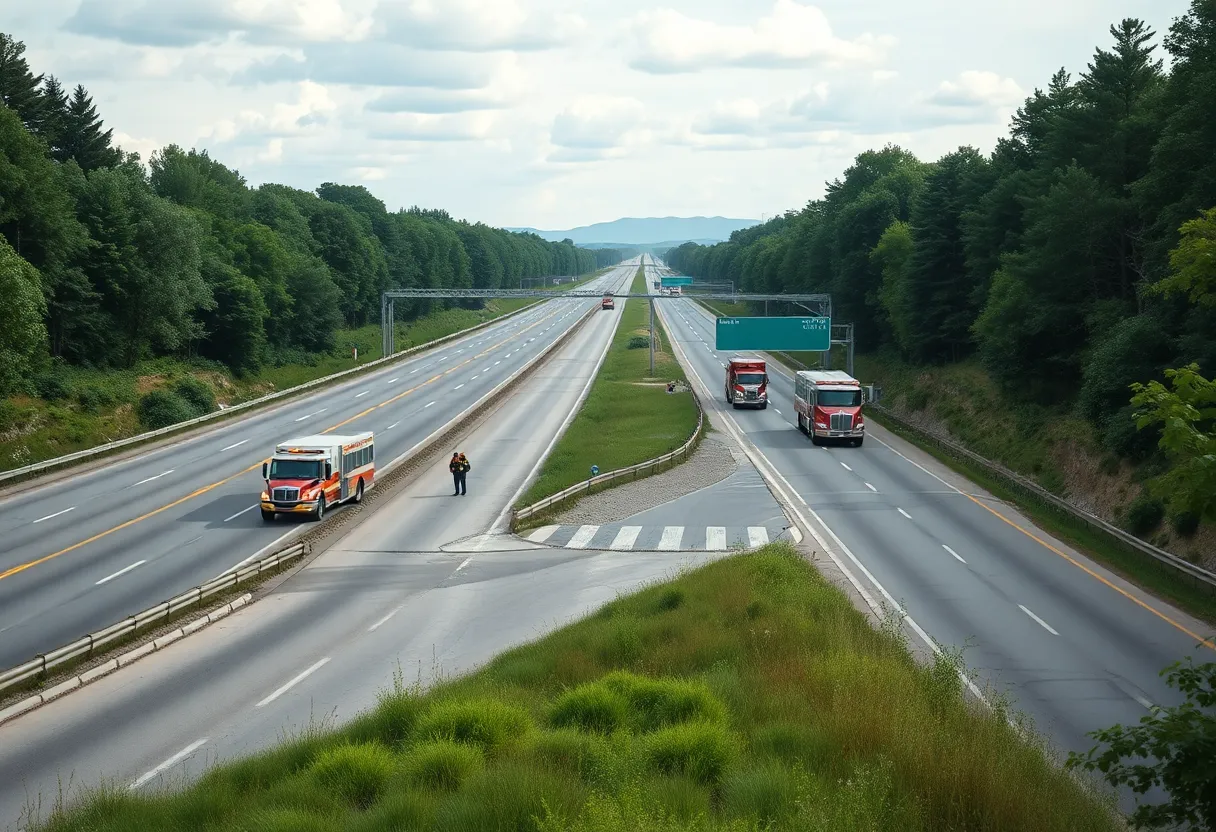 Emergency response teams managing traffic and safety near an explosion site.