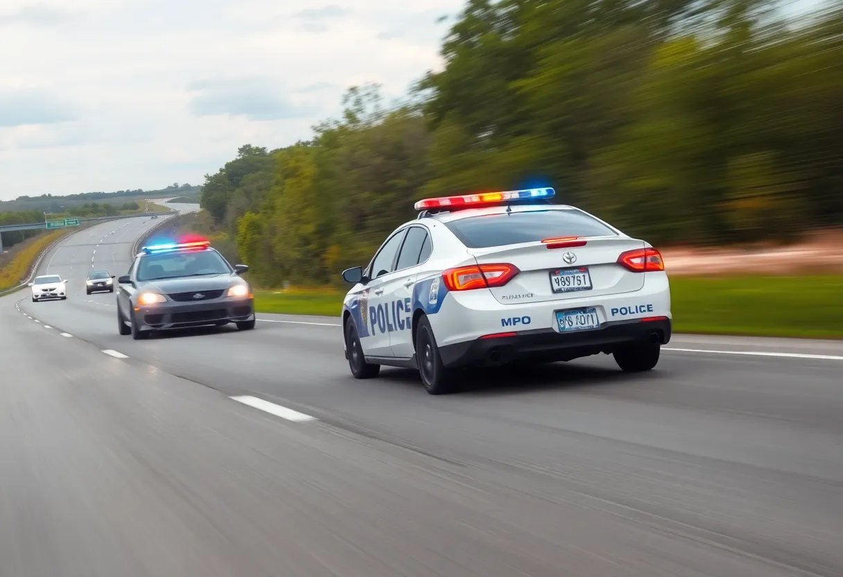 Police car chasing a speeding vehicle