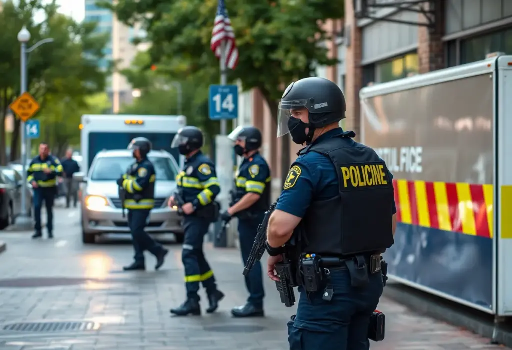 Law enforcement officials responding to a bomb threat in Los Angeles