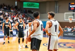 Lakers players showing resilience and support on the basketball court.